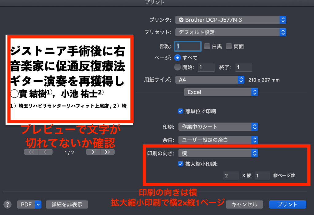 プレビューと印刷設定